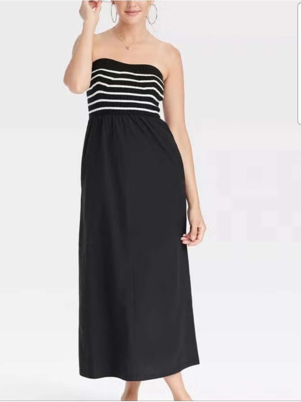 Universal Thread Black Strapless Maxi Dress with White Striped Bodice XL